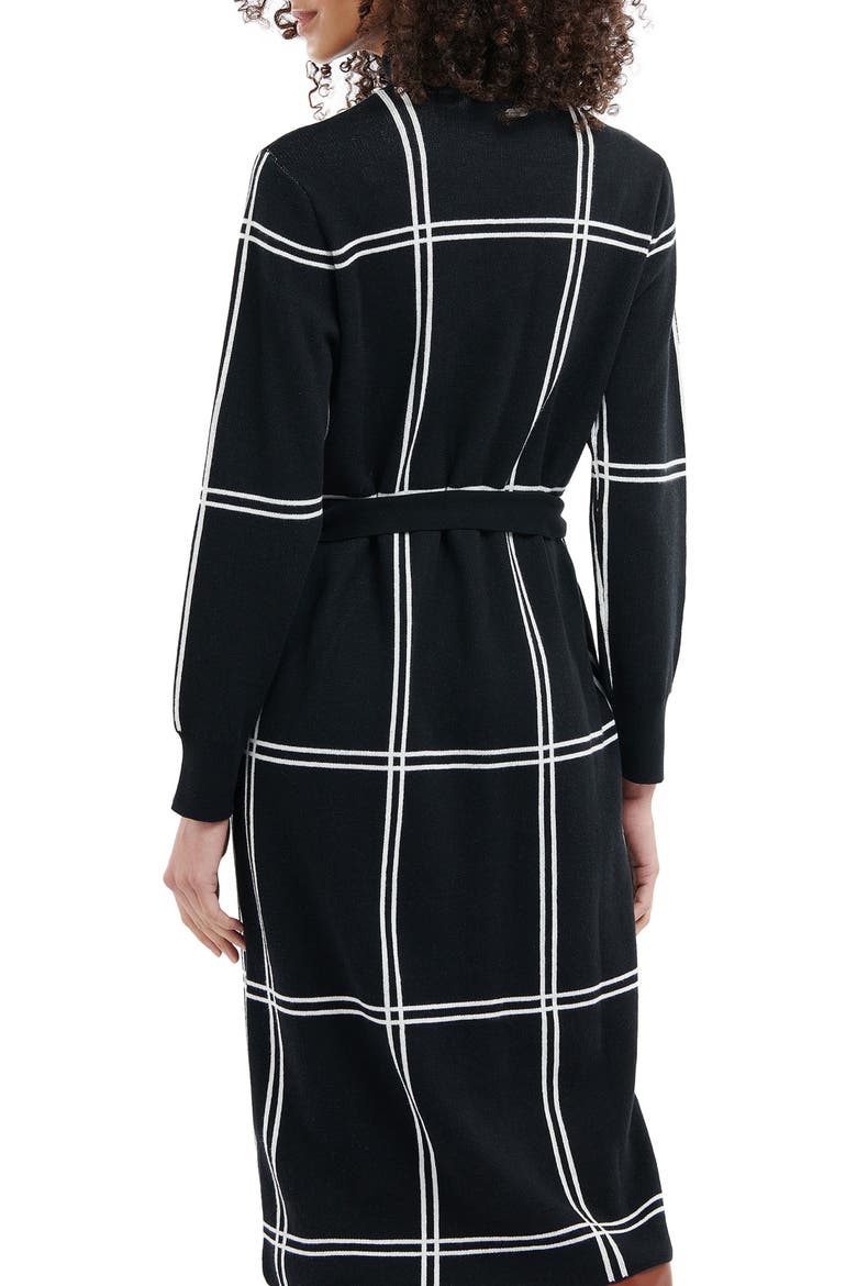Aldora Windowpane Long Sleeve Cotton Blend Sweater Dress, Alternate, color, BLACK
