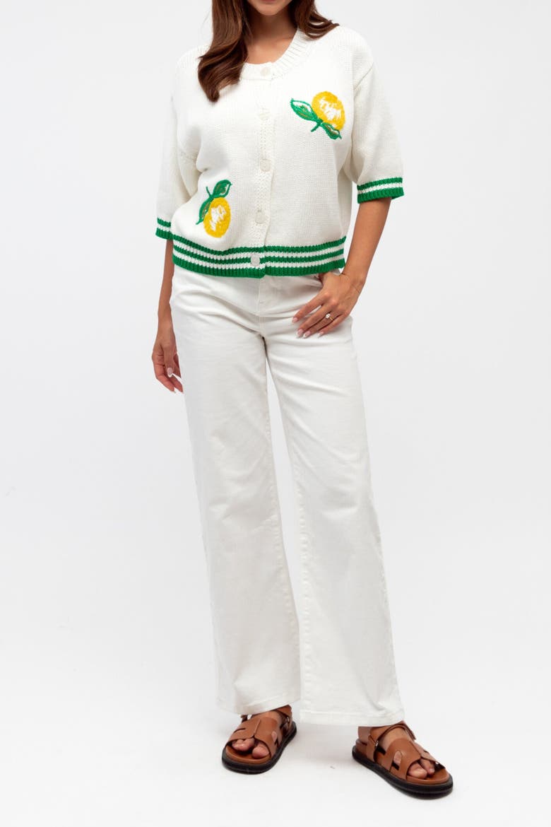 Embroidered Lemon Cardigan, Alternate, color, White