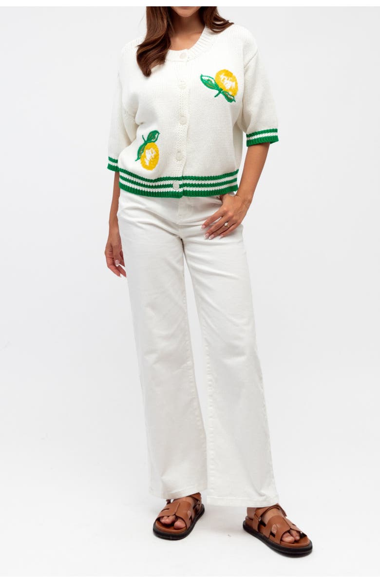 Label of Love Embroidered Lemon Cardigan, Alternate, color, White