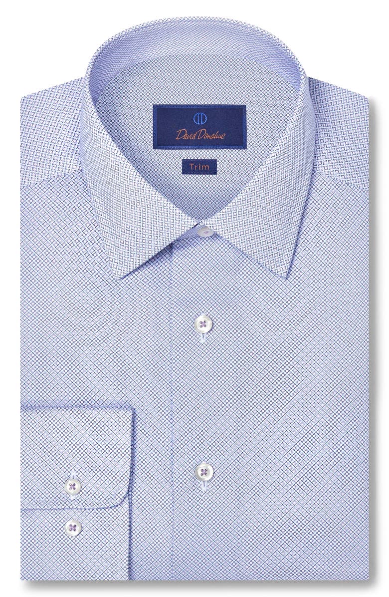 David Donahue Trim Fit Neat Cotton Dress Shirt, Main, color, Lilac