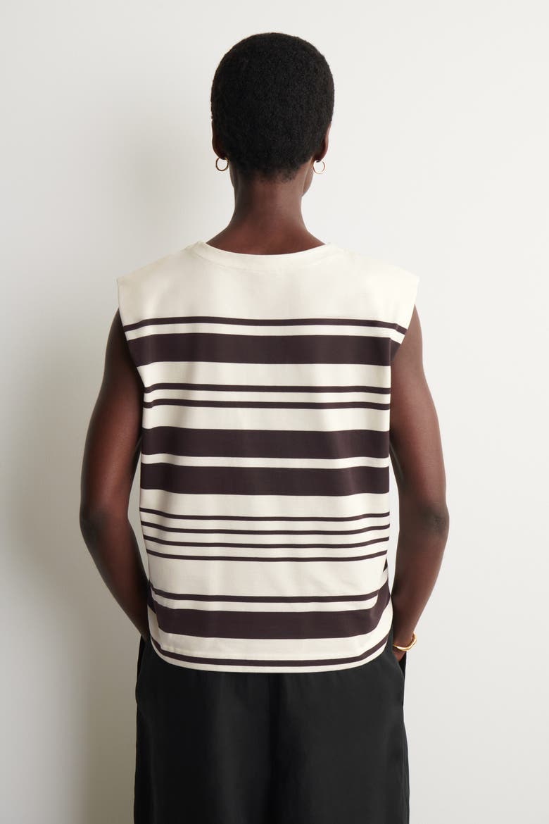 Folded-shoulder Cotton-jersey Tank Top, Alternate, color, WHITE / BROWN / STRIPED