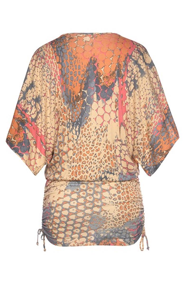LASCANA Women's Ruched Drawstring Dress, Alternate, color, Orange Multi