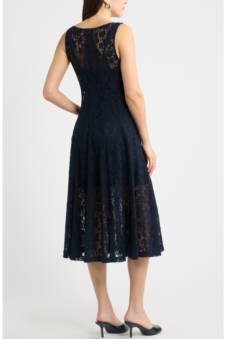 Sleeveless Fit & Flare Lace Midi Dress, Alternate, color, NAVY NIGHT