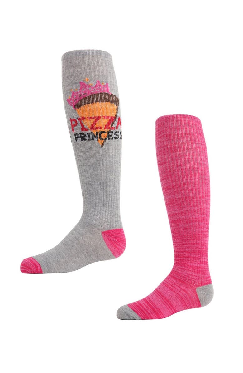 MeMoi 2 Pair Pack Pizza Princess Knee High Socks, Main, color, Pink