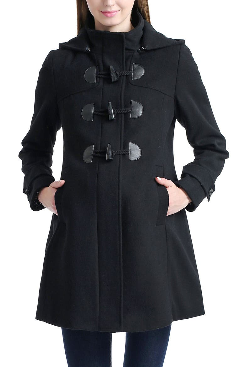 Paisley Maternity Duffle Toggle Wool Coat, Main, color, Black
