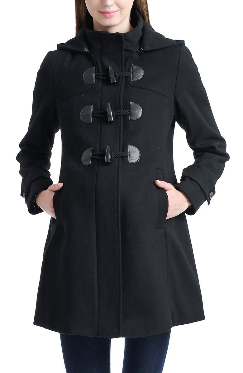 Kimi & Kai Paisley Maternity Duffle Toggle Wool Coat, Main, color, Black