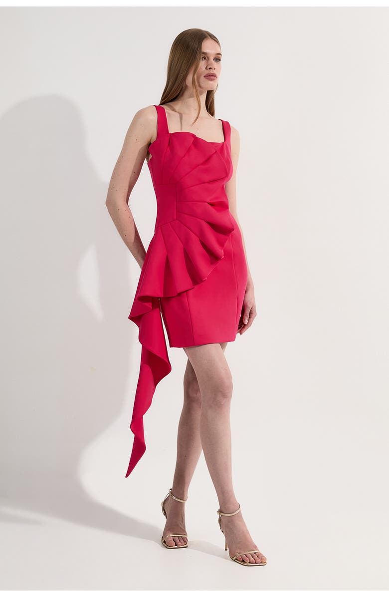 Karen Millen Scuba Drama Ruffle Woven Mini Dress, Alternate, color, Pink