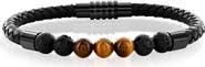 BLACKJACK Men's Tiger's Eye & Lava Stone Beaded Leather Bracelet