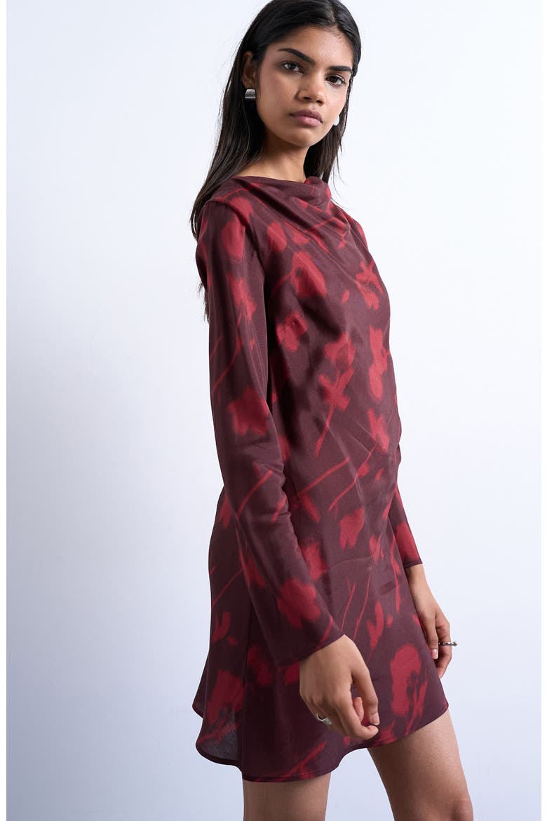 Drape Neck Long Sleeve Minidress, Alternate, color, BURGUNDY