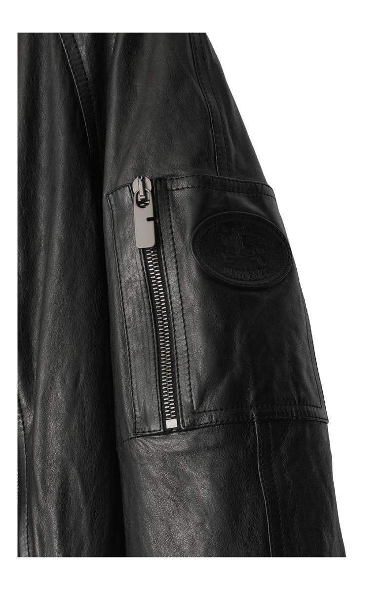 Burberry Leather Bomber Jacket, Alternate, color, Black