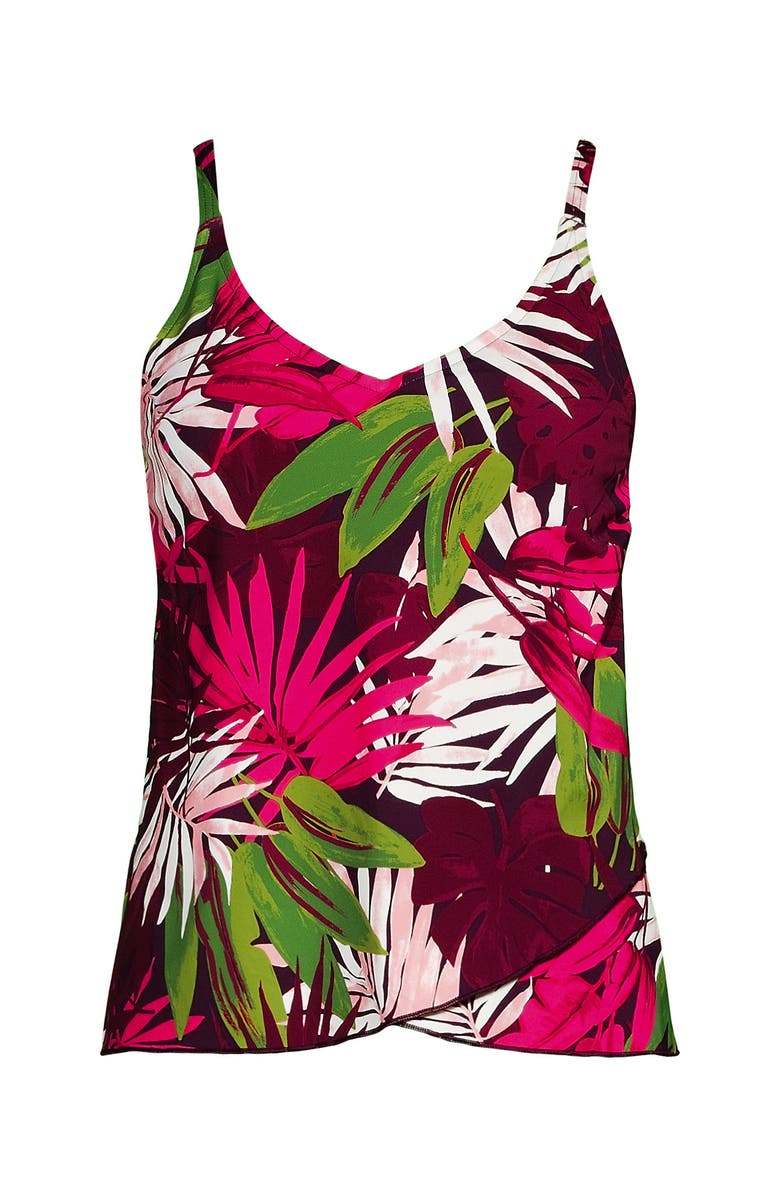 Lands' End D-Cup Tulip Hem Tankini Top, Alternate, color, Dark Wine Multi Tropical Palm