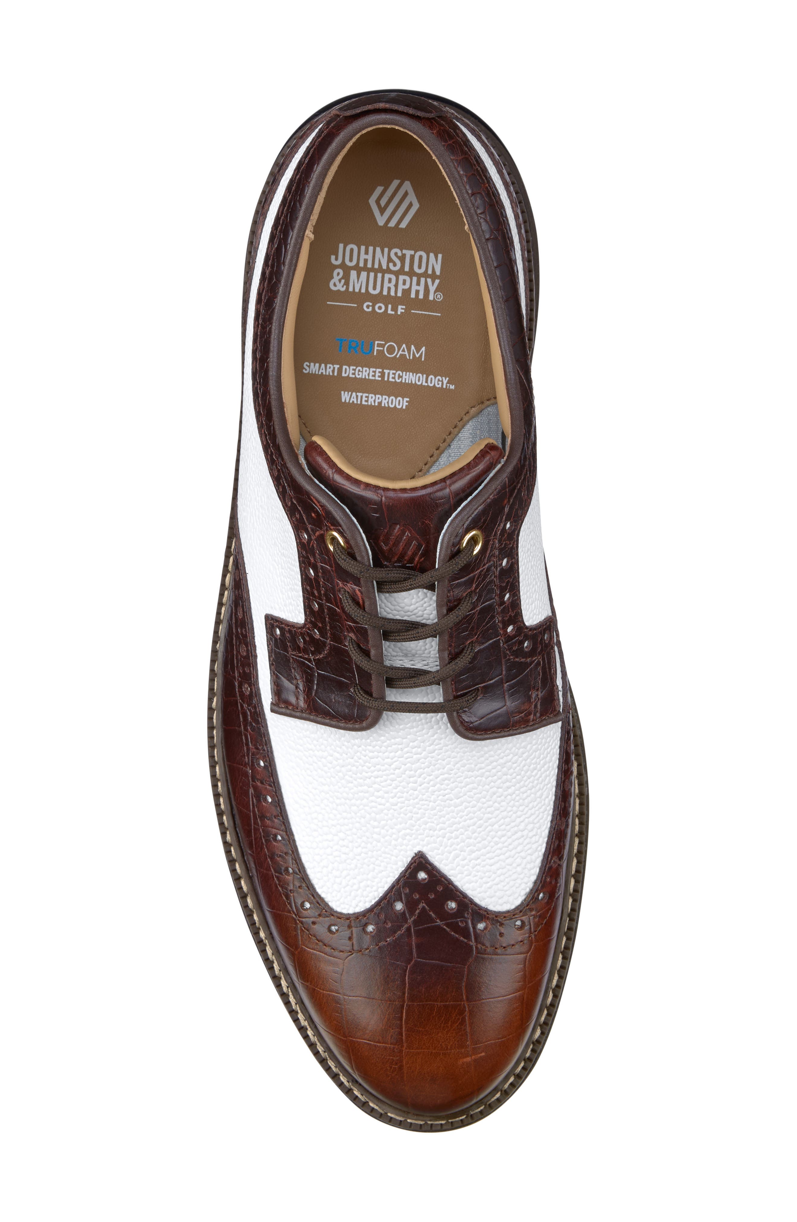 Johnston & Murphy Upton GL3 Luxe Hybrid Waterproof Golf Shoe, Alternate, color, Dkbrn Wp Fg/ Wh Scotchgrain