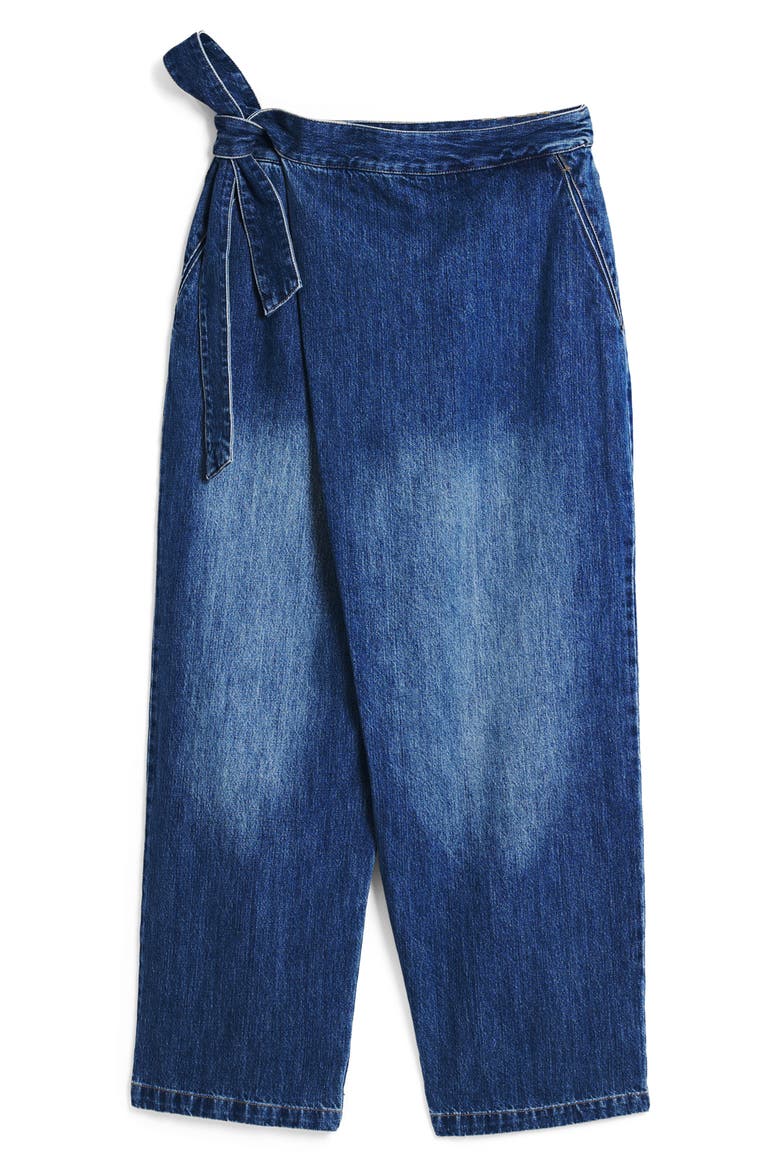 Faded Faux Wrap Jeans, Alternate, color, BLUE