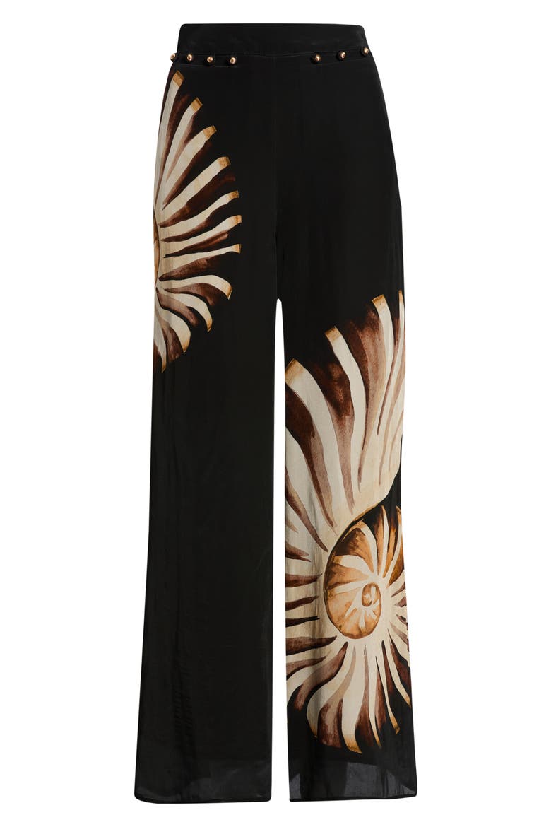 Ammonite Placed Print Wide Leg Pants, Alternate, color, BLACK