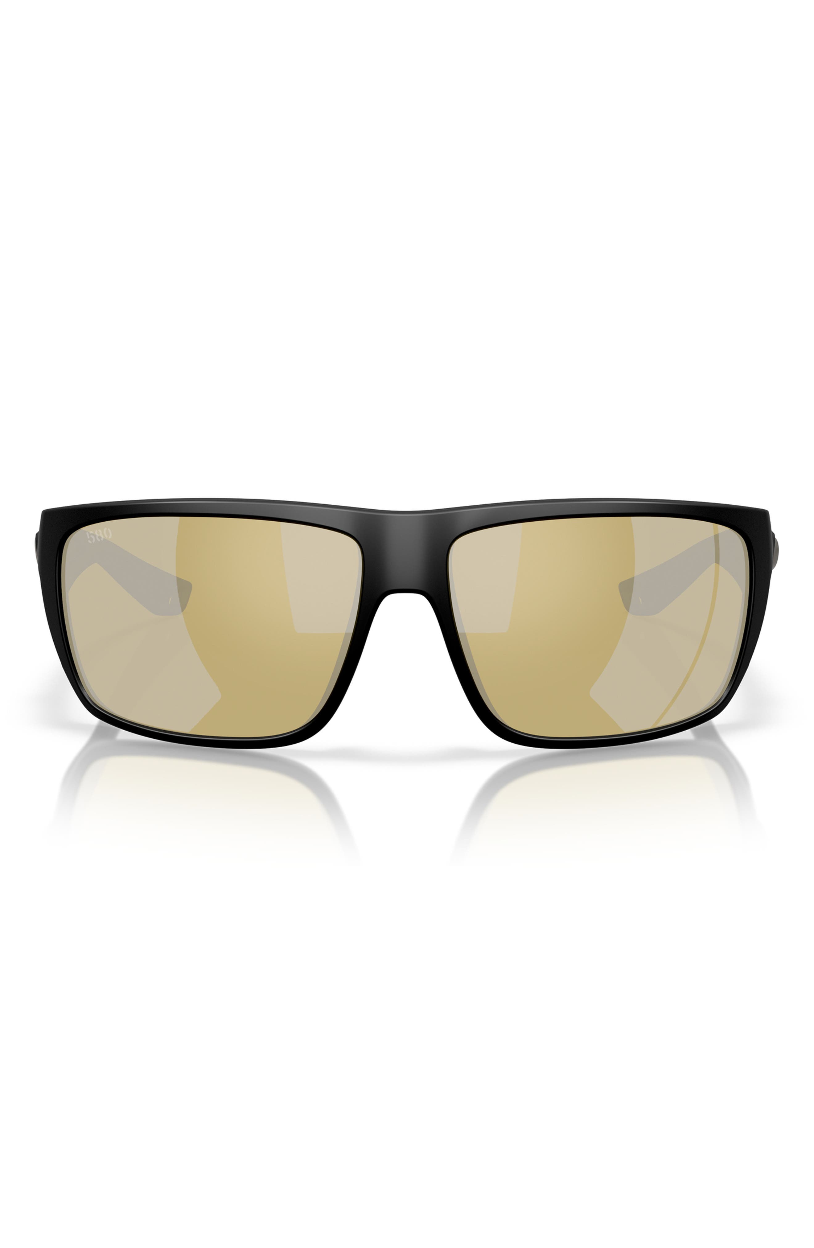 Costa Del Mar 64mm Polarized Rectangular Sunglasses in Black/Sunrise Silver 580G 