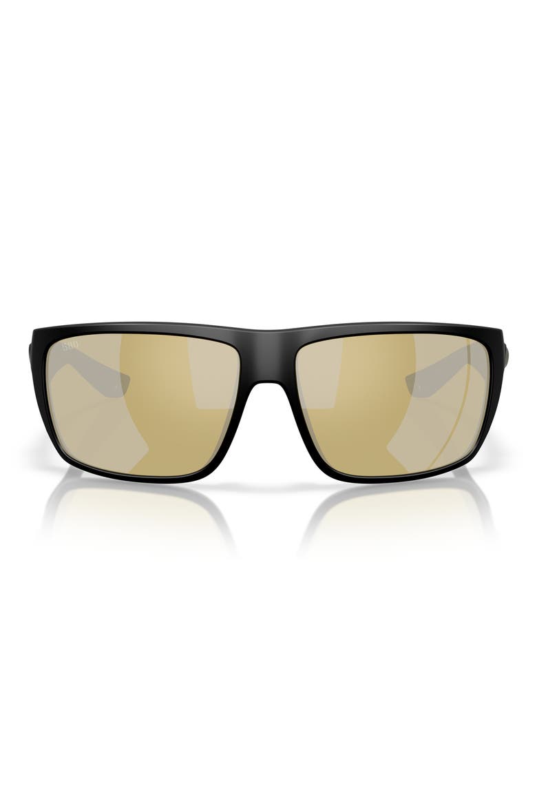 64mm Polarized Rectangular Sunglasses, Main, color, BLACK/ SUNRISE SILVER 580G