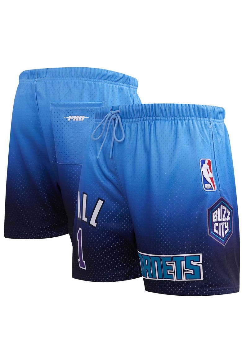 Men's Post LaMelo Ball Navy/Blue Charlotte Hornets Ombre Name & Number Shorts, Main, color, Navy