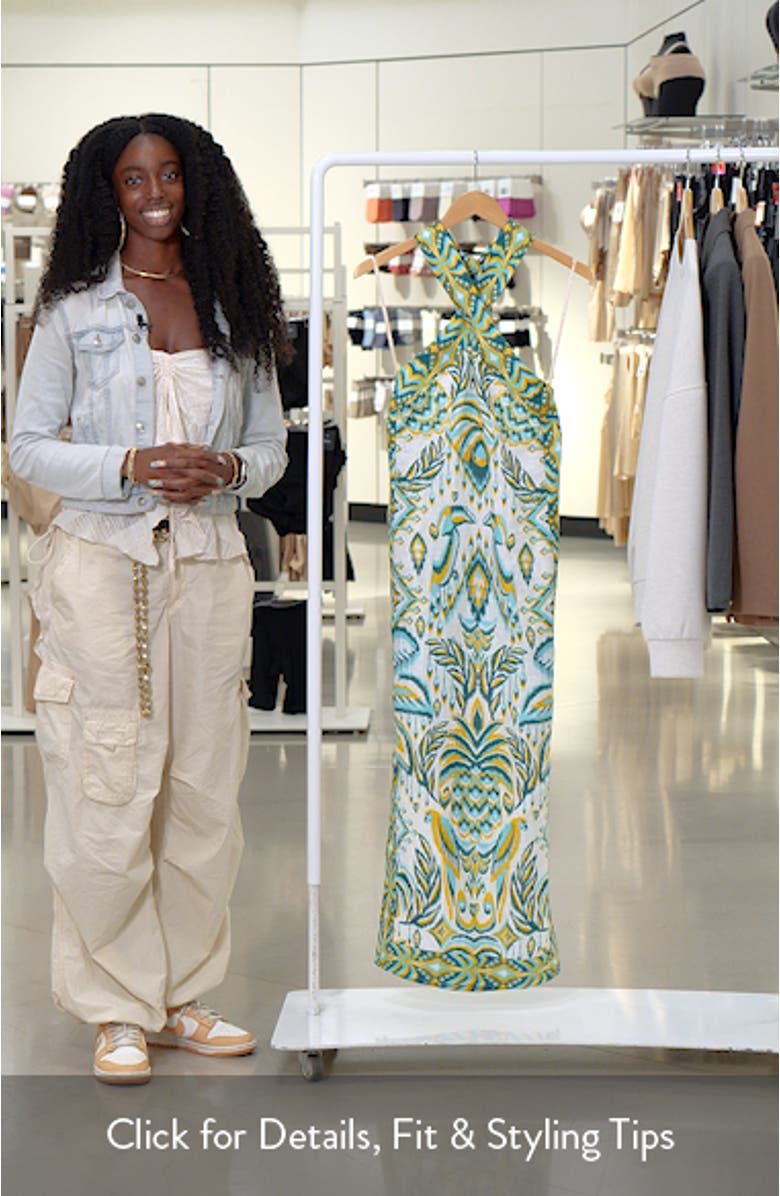 Tropical Tapestry Halter Linen Maxi Sundress, sales video thumbnail