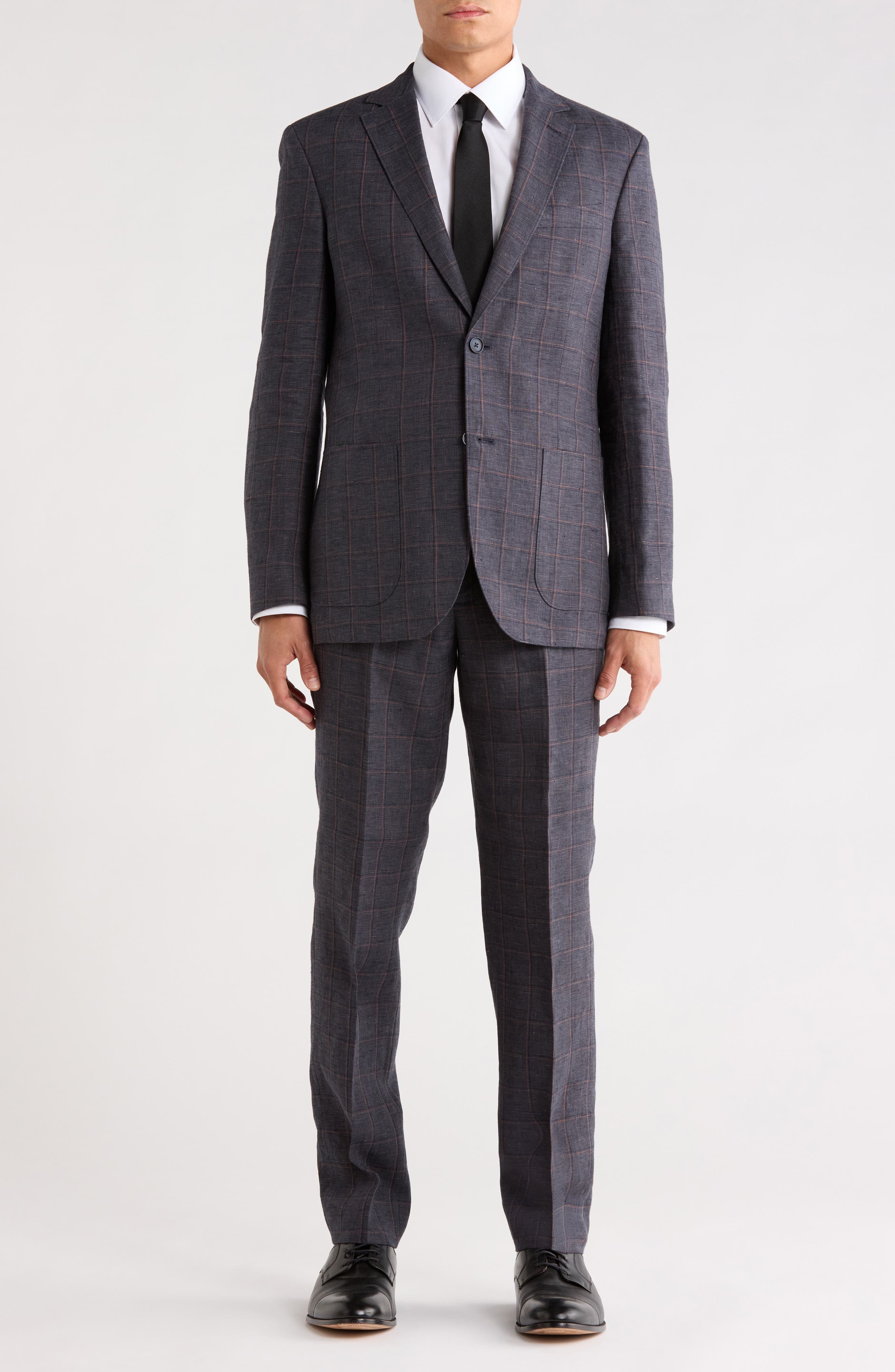Trim Fit Plaid Linen Suit