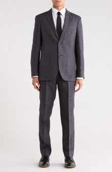 Trim Fit Plaid Linen Suit
