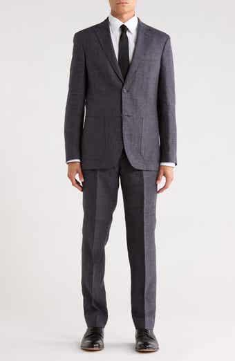 Trim Fit Plaid Linen Suit