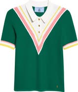ST. JOHN Diagonal Texture V-Stripe Polo Sweater