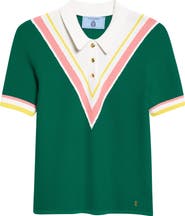 ST. JOHN Diagonal Texture V-Stripe Polo Sweater