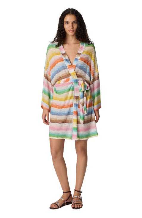 Short Kimono Cover-up With Dégradé Zigzag Pattern