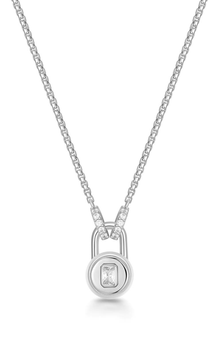 Cubic Zirconia Lock Pendant Necklace, Main, color, SILVER