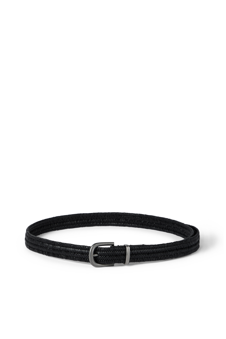 Stretch braided leather belt, Main, color, Black