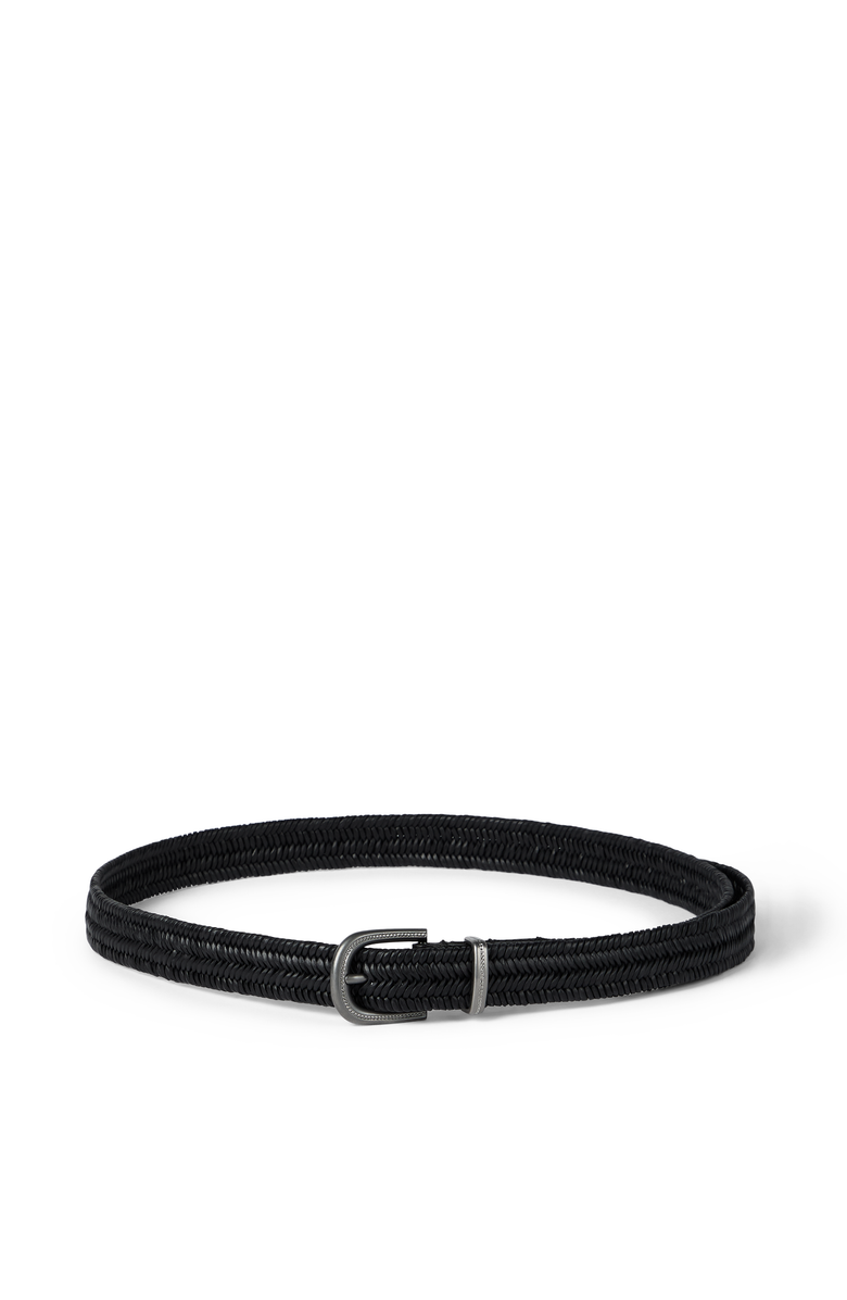 Brunello Cucinelli Stretch braided leather belt, Main, color, Black