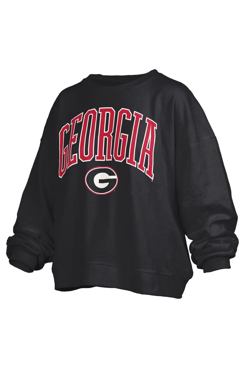Women's Pressbox Black Georgia Bulldogs Janise Arch Over Logo Waist Length Oversized Pullover Sweatshirt, Alternate, color, Black