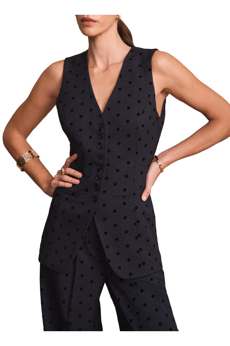 Polka Dot Longline Waistcoat, Alternate, color, Blue