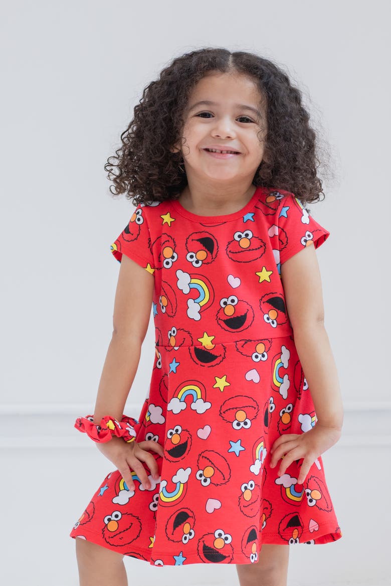 2-Piece Skater Dress and Scrunchie Set, Alternate, color, Elmo Bright Red