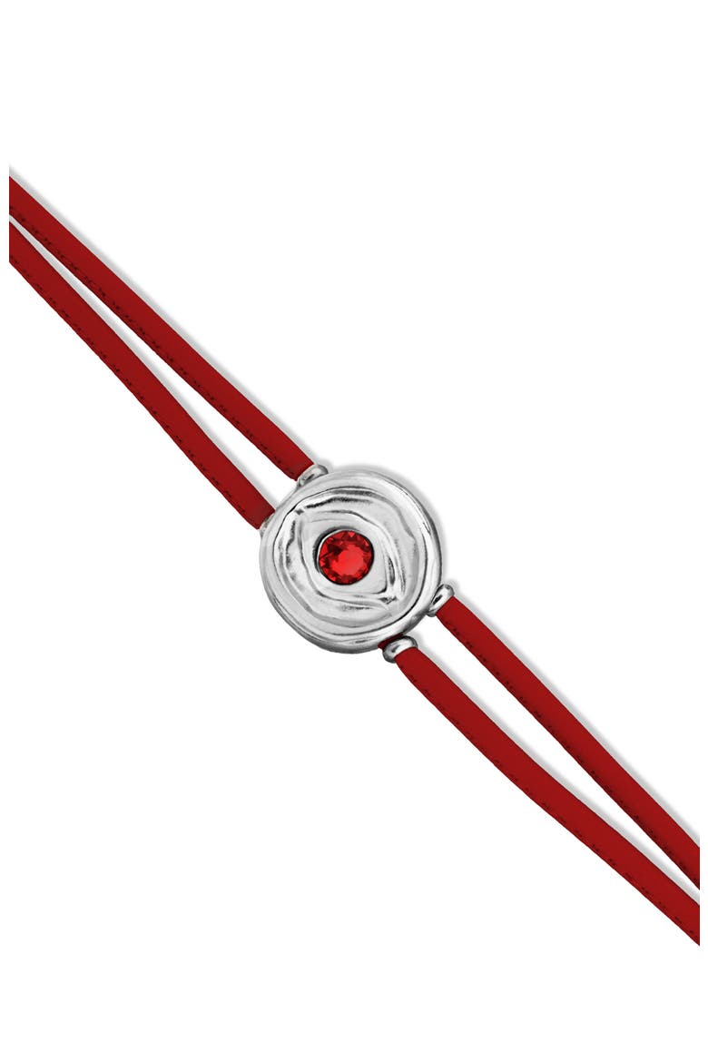Red Leather Strap with Silver-Plated Eye Detail and Crystal, Alternate, color, Silver