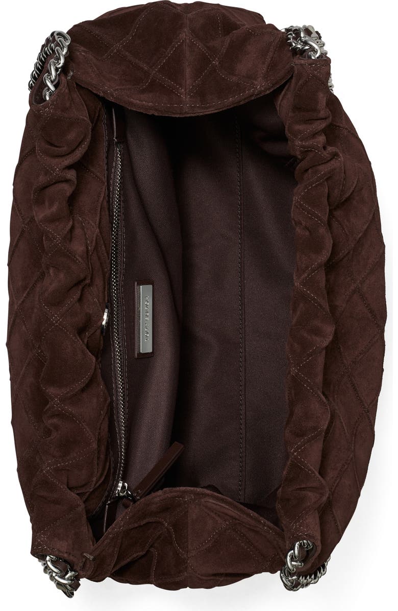 Tory Burch Fleming Soft Quilted Suede Hobo Bag, Alternate, color, Licorice