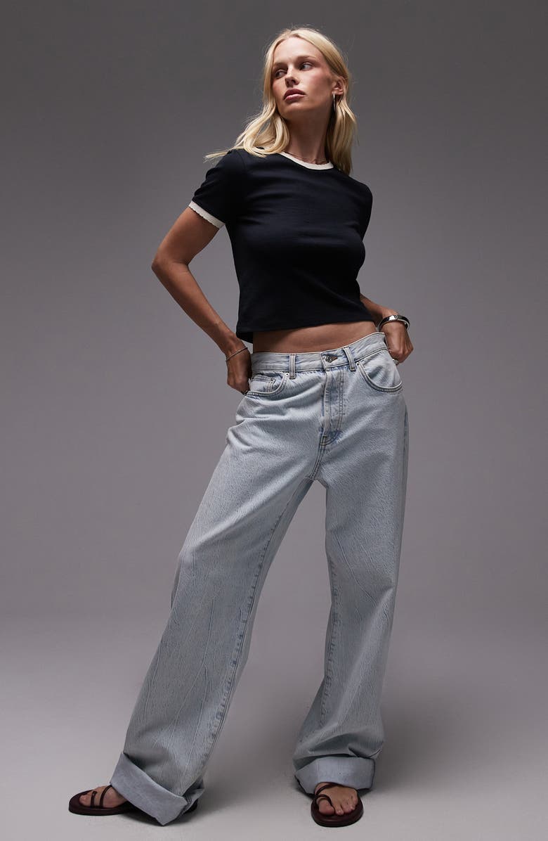 Topshop Frill Edge Everyday Cotton T-Shirt, Alternate, color, Black