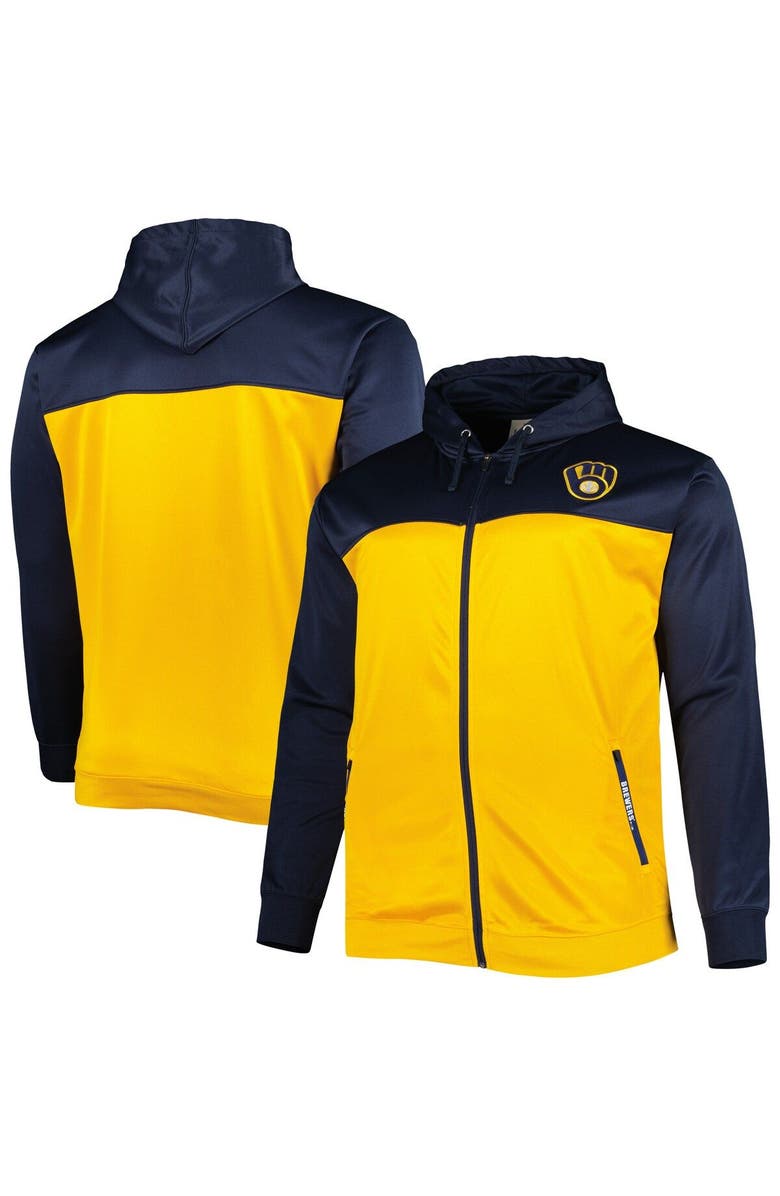 PROFILE Men's Navy/Gold Milwaukee Brewers Big & Tall Yoke Full-Zip Hoodie, Main, color,