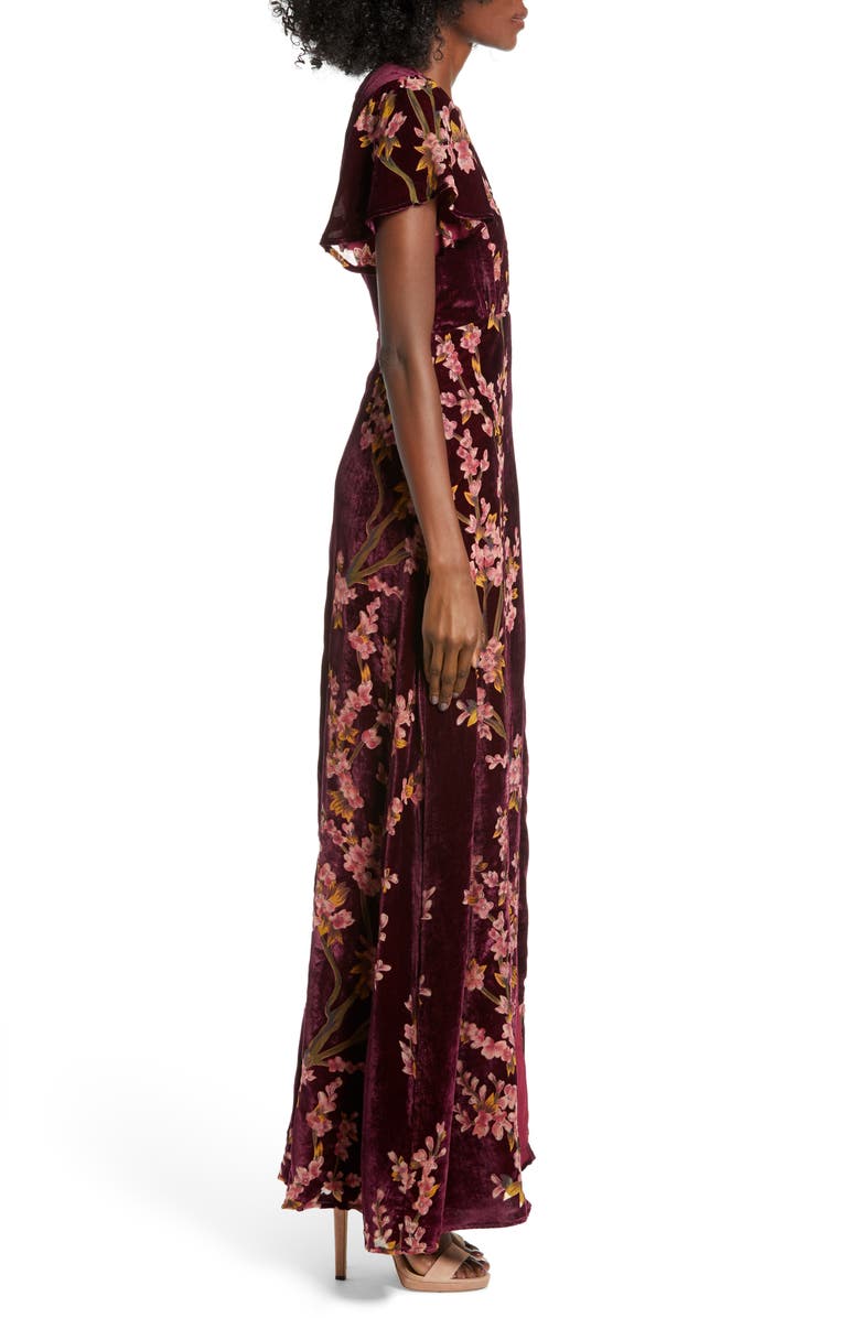4SI3NNA Floral Burnout Velvet Maxi Dress, Alternate, color,