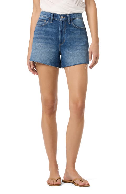 Raw Hem High Waist Relaxed Denim Shorts