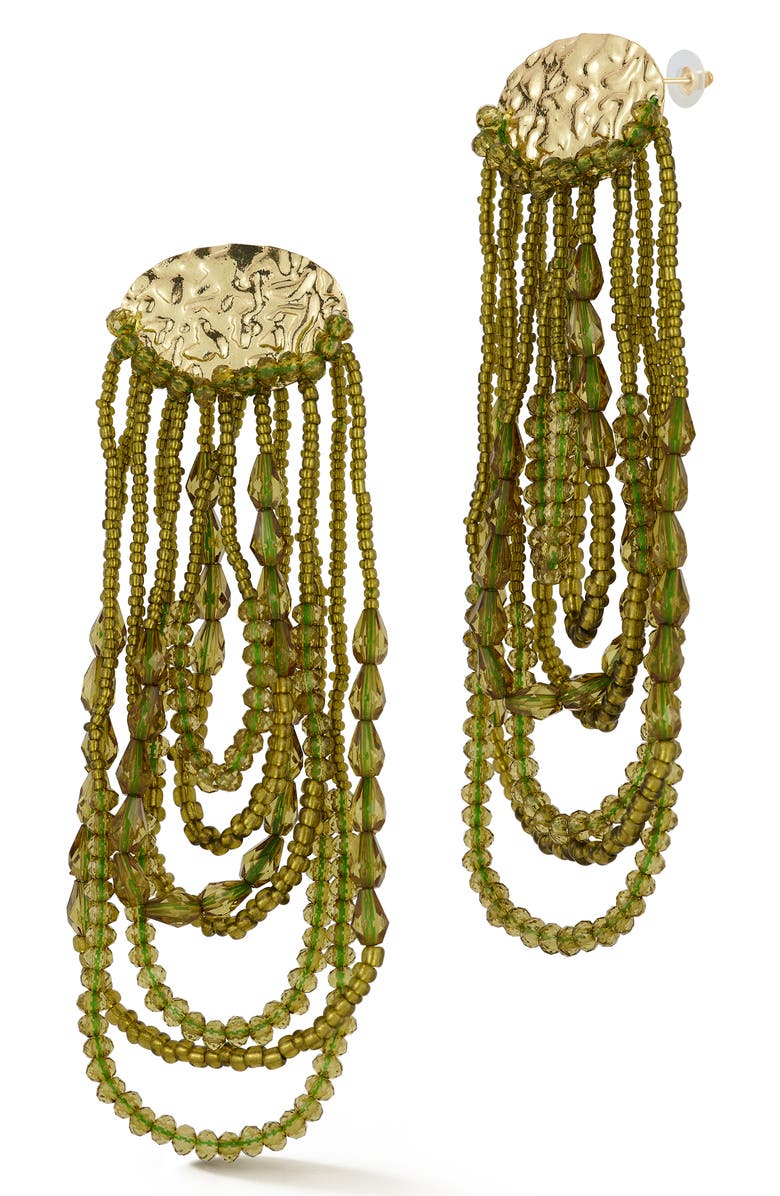 SPHERA MILANO Beaded Fringe Drop Earrings, Main, color, Gold/Green