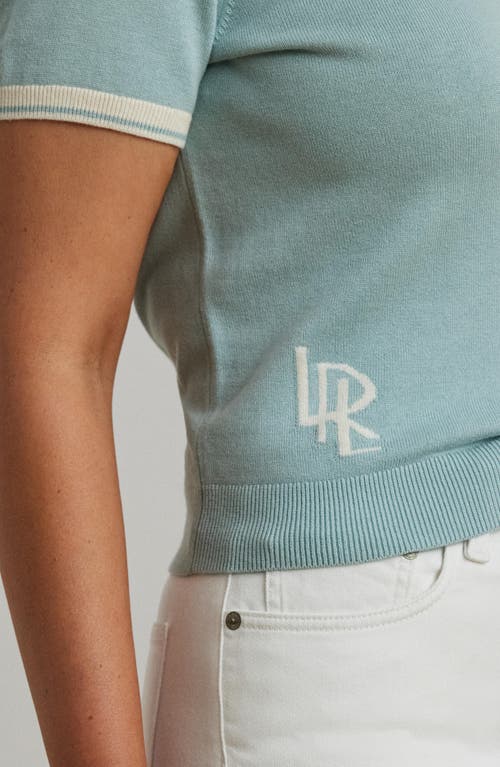 Ralph Lauren Lauren  Tipped Short Sleeve Crewneck Sweater In Aqua Pearl/mascarpone Cream