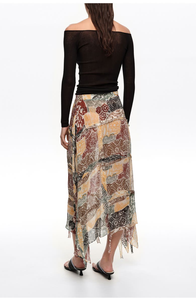 Bimba y Lola Lace Fluid Irregular Fringed Skirt, Alternate, color, Lace Print Ivory