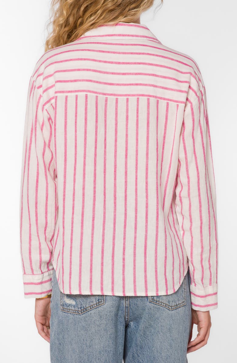 VELVET HEART Lyla Collar Button-Up Linen Blend Shirt, Alternate, color, Fuchsia Stripe