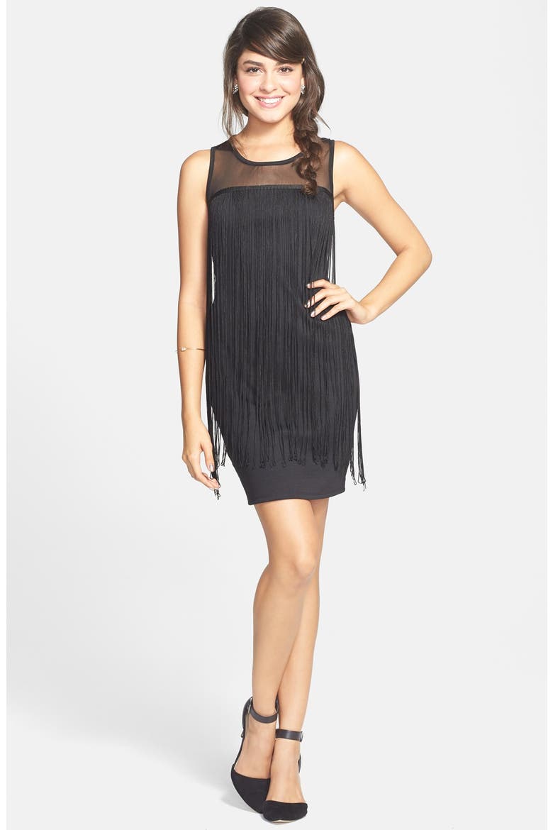 Fringe Illusion Body-Con Dress, Alternate, color, BLACK