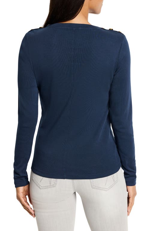 Nzt By Nic+zoe Shoulder Button Detail Stretch Cotton Top In Dark Indigo