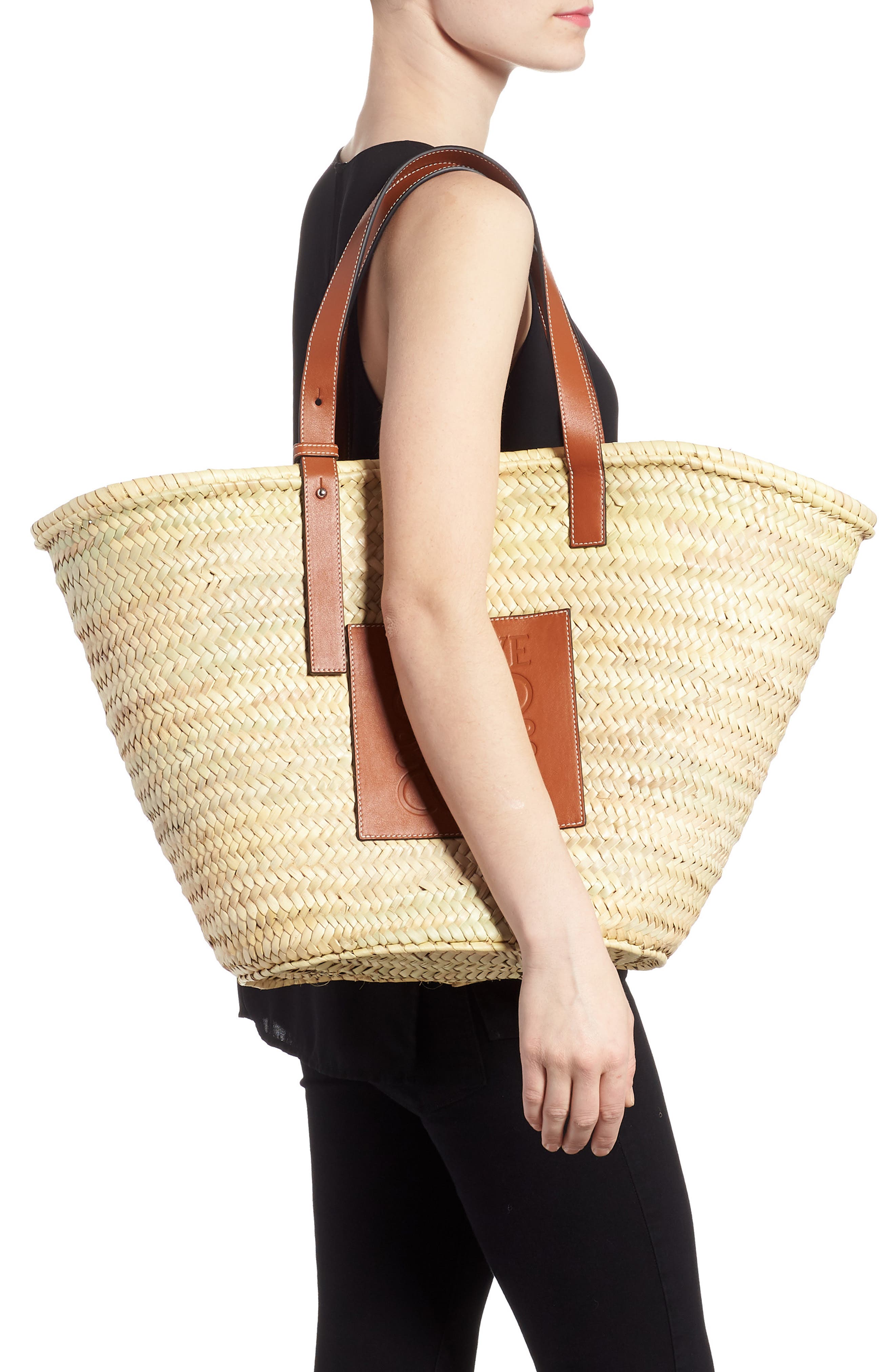 Loewe Large Logo Straw Tote, Alternate, color, 
