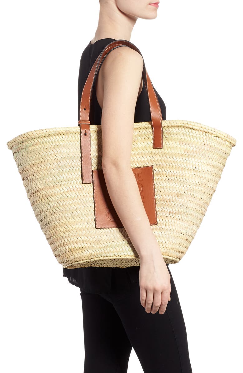 Loewe Large Logo Straw Tote, Alternate, color,