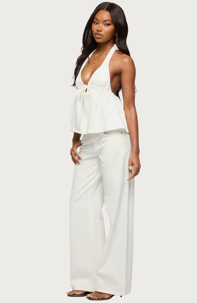 EDIKTED Safia Denim Halter Top, Alternate, color, White