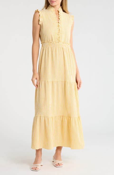 Stripe Ruffle Sleeveless Tiered Maxi Dress